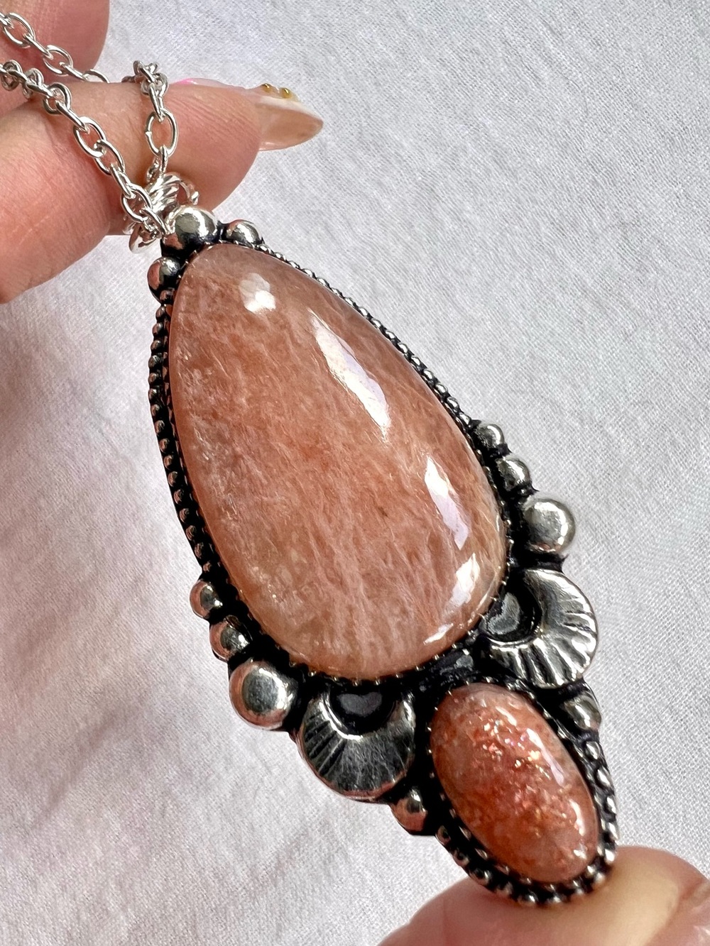 925 OMG OOAK! Luna Large SUNSTONE Moon Pendant Necklace